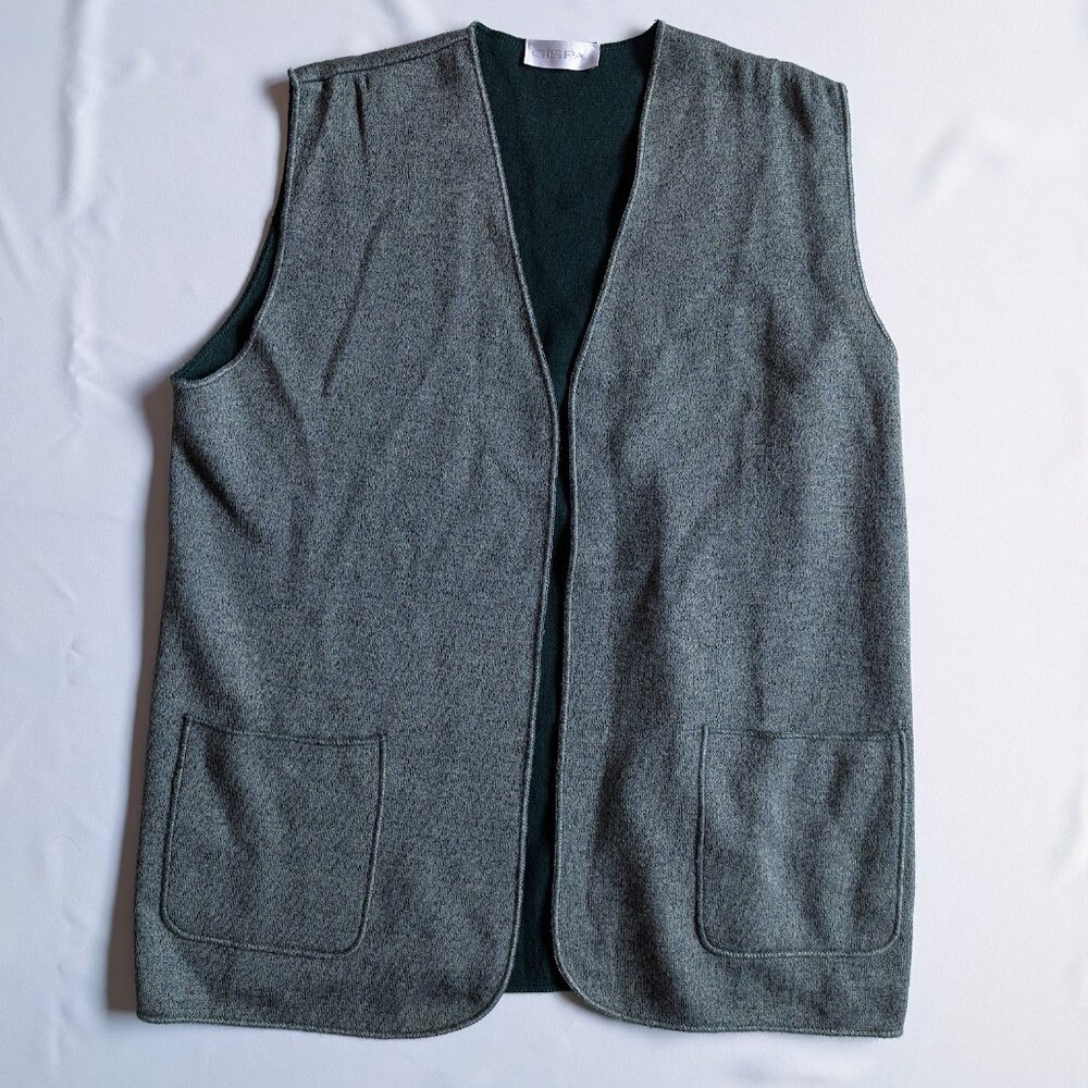 GISPA sweater vest open cardigan merino wool blend green made in Italy EUC